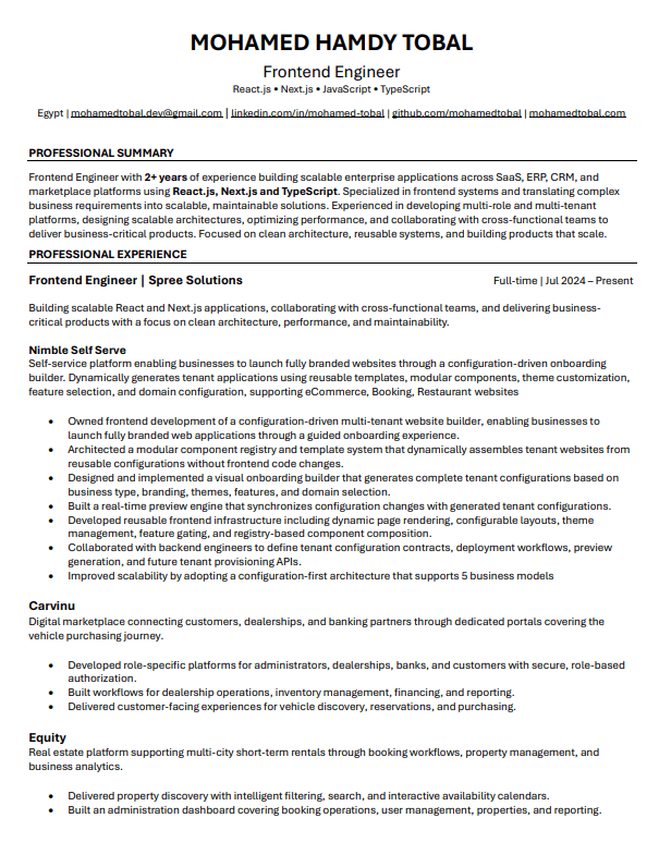 Mohamed Tobal resume, page 1
